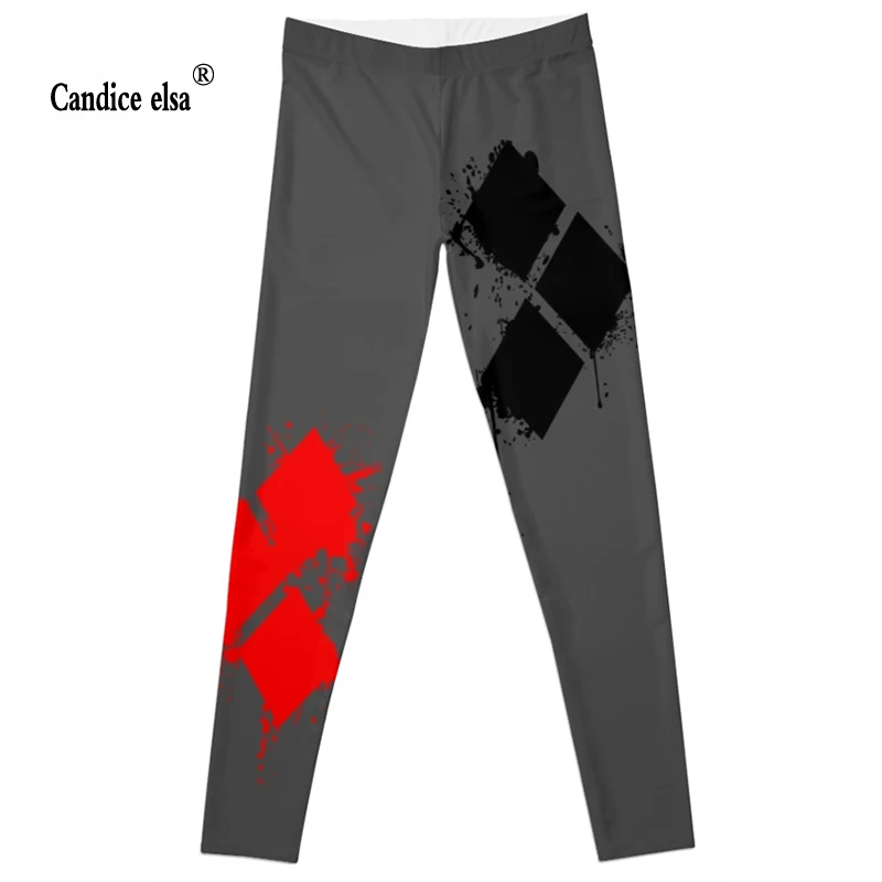 CANDICE ELSA elastic sexy women leggings fashion black bottom geometry printed legins fitness female pants capris plus size | Женская