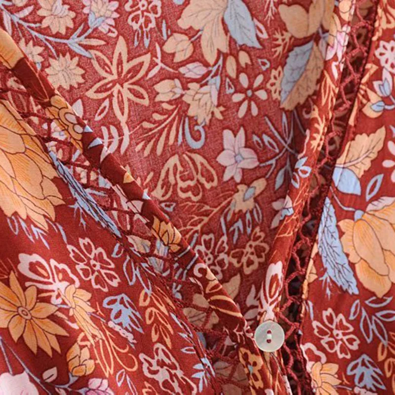 Женское винтажное мини-платье с цветочным принтом Boho Chic Пляжное Платье-кимоно