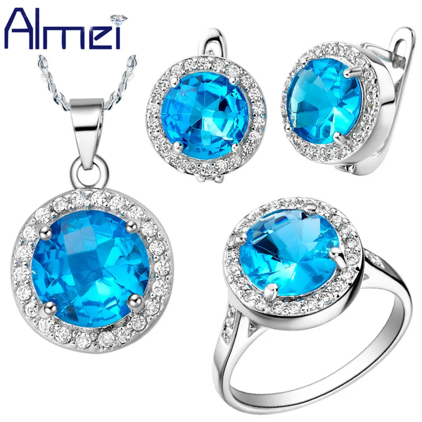 Almei 50% скидка Африканский серебряный цвет большой синий круглый Циркон Свадебные