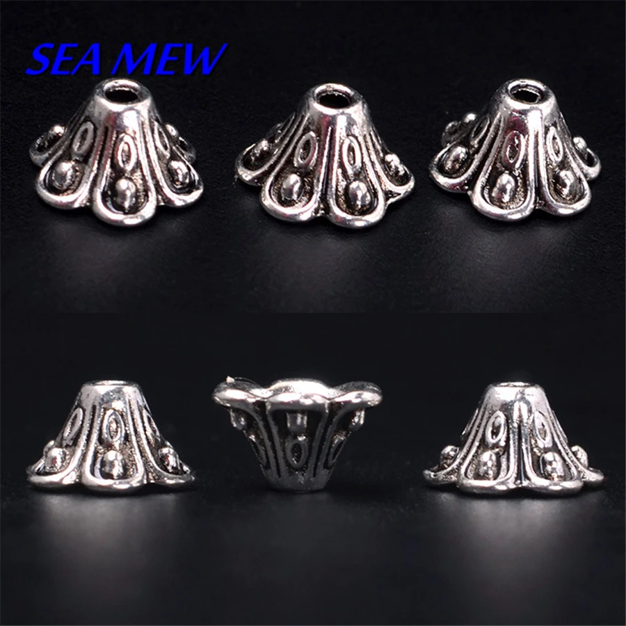 SEA MEW 100 шт 9 мм * 5 античный серебряный цвет цветы концевые бусины винтажная бусина