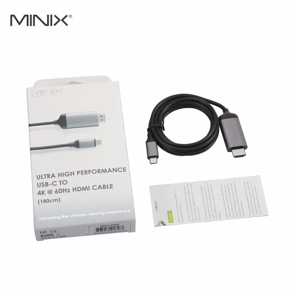 Кабель HDMI MINIX NEO C 4K to @ 60Hz 180 см Поддержка Windows Mac и Chrome OS совместимый с 720p HD Full 1080p|usb-c