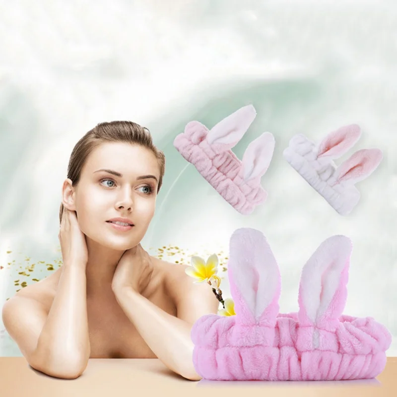 Полезная бархатная повязка на голову с заячьими ушками для макияжа спа маска