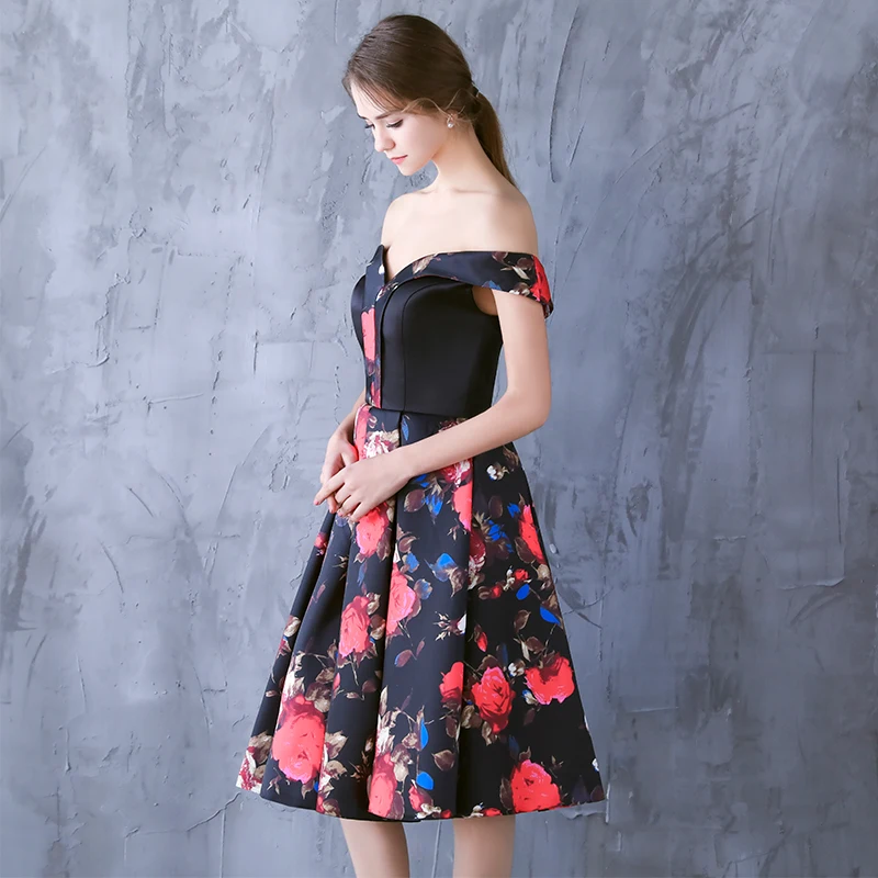 2017 Цветочный Печати Pattern Атласная Женщины элегантные Дешевые Вечерние Платья