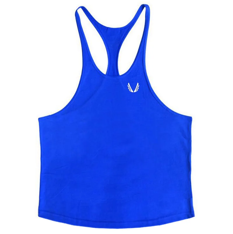blue white Новые майки для фитнеса, мужские майки для тренажерного зала, Стрингер, мужская рубашка canotta для бодибилдинга, жилет без рукавов, хлопковая одежда - Цвет: blue white