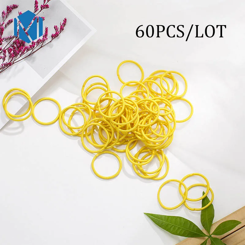 60pcs yellow 60/120 шт./партия, нейлоновые резинки ярких цветов 3 см для девочек, безопасные эластичные резинки для волос для детей, держатель для конского хвоста, Детские аксессуары для волос - Цвет: 60pcs yellow