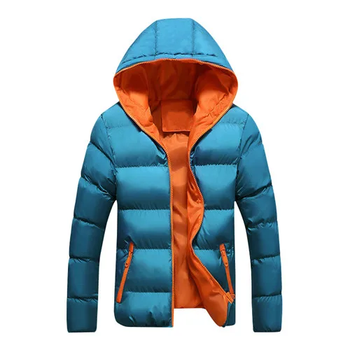 blue orange DAVYDAISY Новое поступление мужские парки зимние мужские куртки с капюшоном теплое тонкое пальто брендовая модная Осенняя мужская куртка S-4XL JK082 - Цвет: blue orange