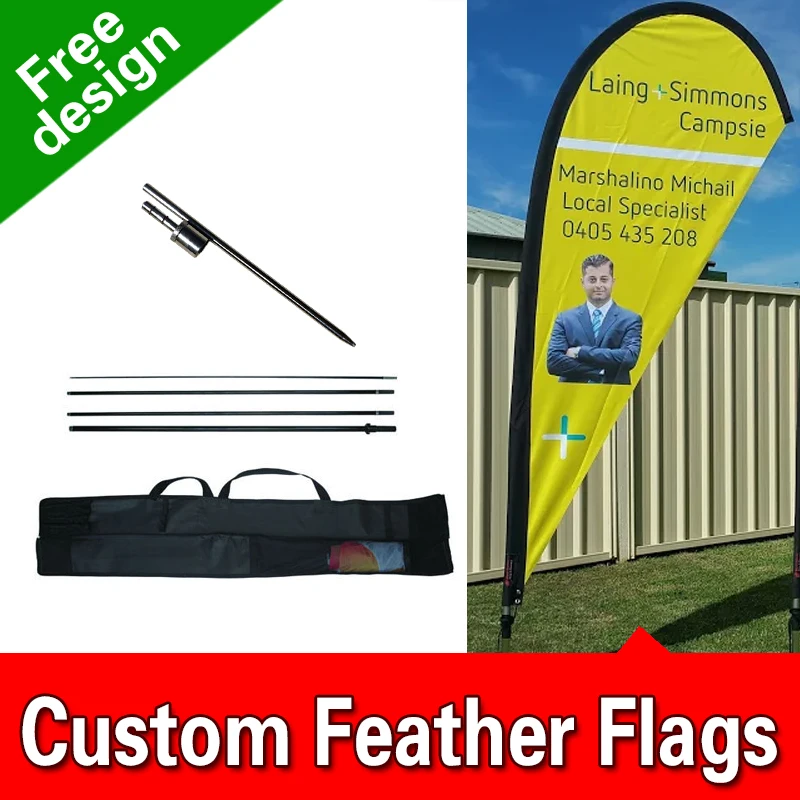 

Free Design Free Shipping Double Sided Inground Spike Teardrop Flags Banners Signs Advertising Feather Flags Pole Kit Marketing