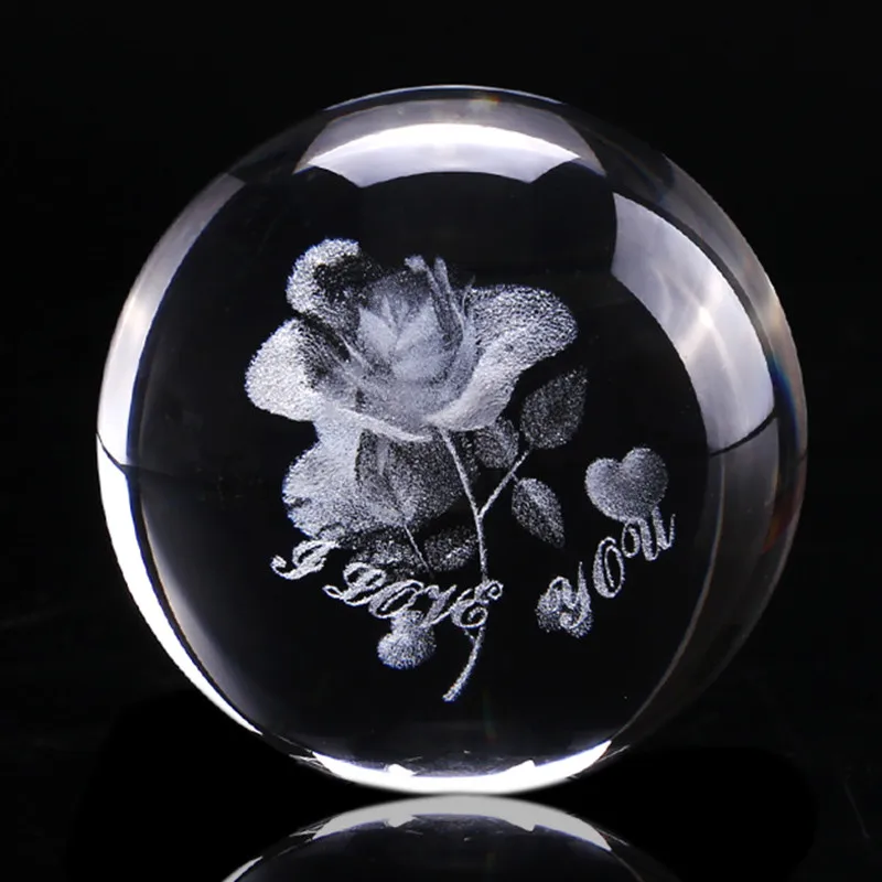 60 мм 3D Хрустальный шар стеклянная лазерная гравировка миниатюрная модель розы