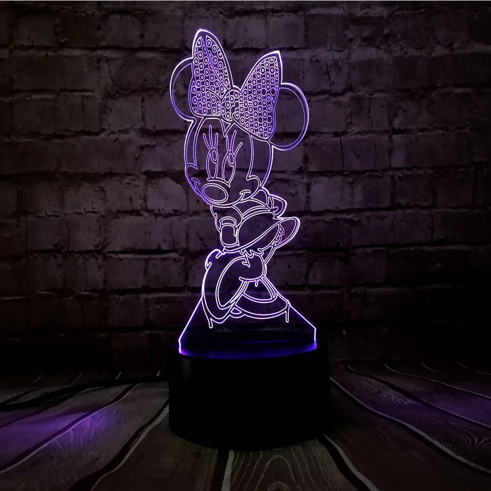 Мультяшный ночной Светильник 3D акриловый Минни Маус RGB декор для детской комнаты для сна светодиодный 7 цветов USB зарядка блеск детский день подарок для девочки