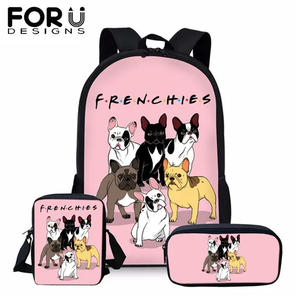 Z4232CEK FORUDESIGNS Kids 3 шт./компл. Рюкзак Мультфильм Французский бульдог животные принты брезентовые Школьные Рюкзаки рюкзаки для подростков девочек мальчиков студентов - Цвет: Z4232CEK