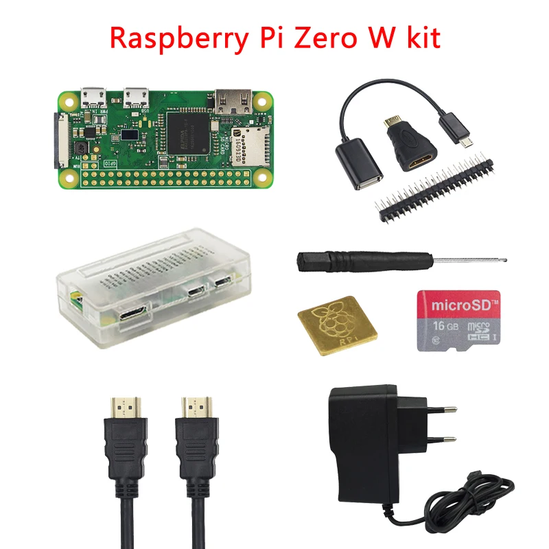 Raspberry Pi Zero W + ABS чехол теплоотвод отвертка кабель OTG адаптер Mini HDMI питания карта 16G