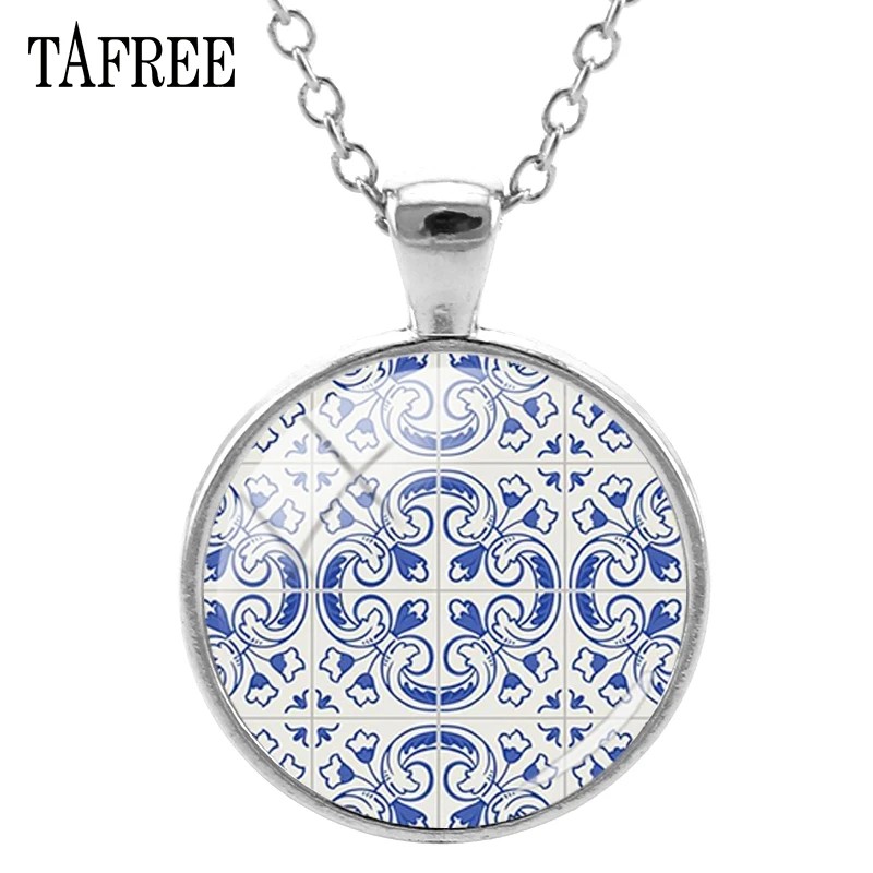 TAFREE синий Azulejo португальский красивое женское ожерелье украшение на шею стекло