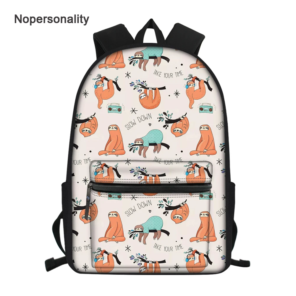 

Nopersonality Animal Sloth Print School Bags for Teenager Girls Boys Casual Junior Primary Children Schoolbag Kids Bookbags