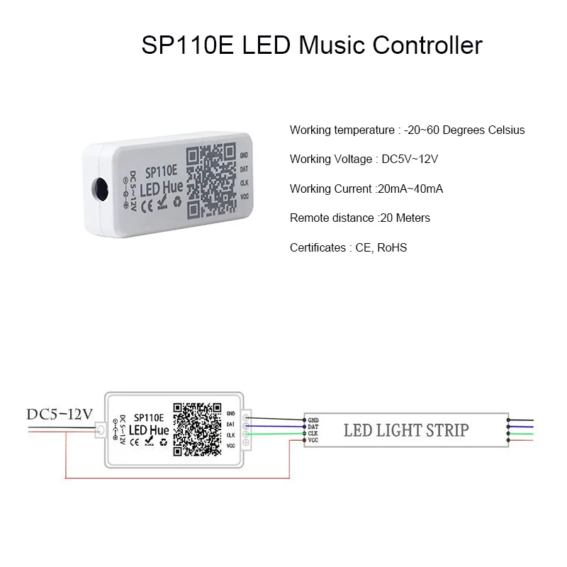 SP108E Wi-Fi WS2811 WS2812B светодиодный музыкальный контроллер SP107E SK6812 SP105E Bluetooth APA102 SP110E WS2801 Пиксели светодиодные полосы DC5-24V