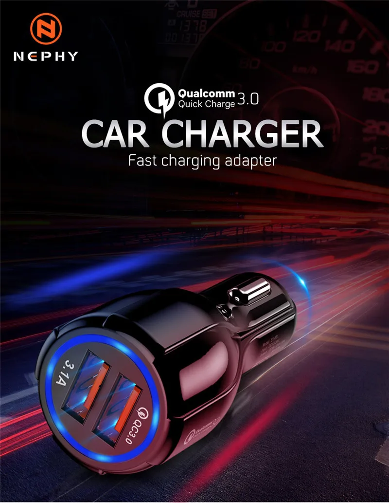 Автомобильное зарядное устройство Quick Charge 3,0 с двумя портами USB быстрое зарядное устройство для Xiaomi mi9 iPhone X XR XS Max samsung S10 S9 S8 адаптер Автомобильное зарядное устройство