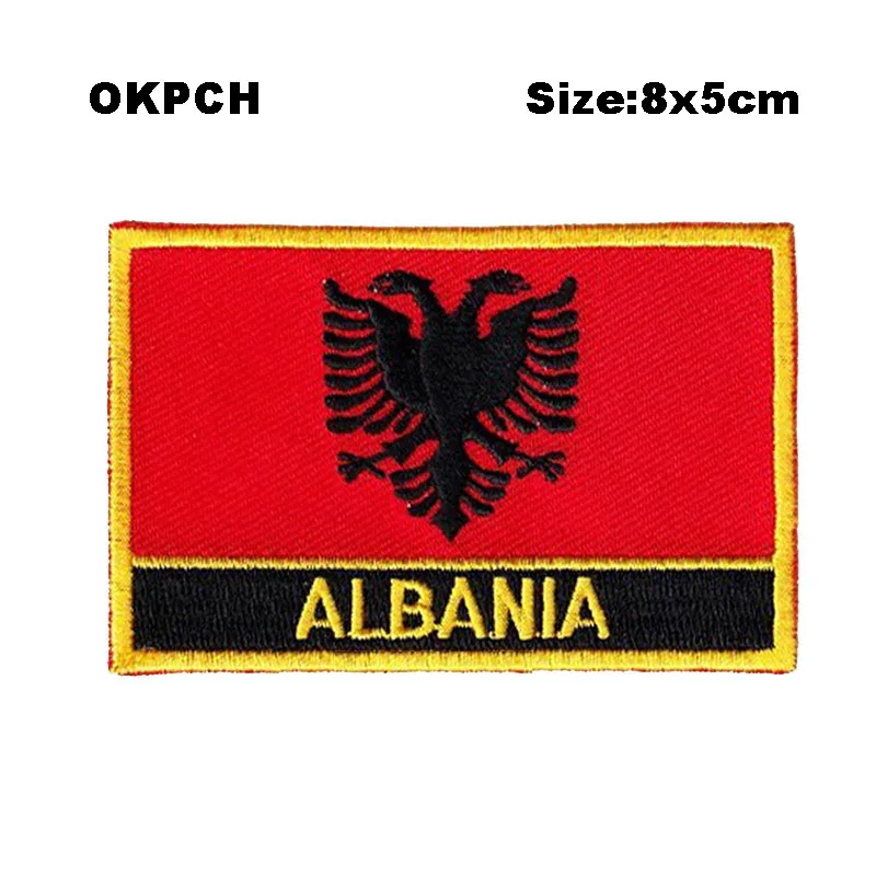 Albania квадратной формы Железный Флаг патч вышитые пилы на значки, патчи для одежды PT0001-R
