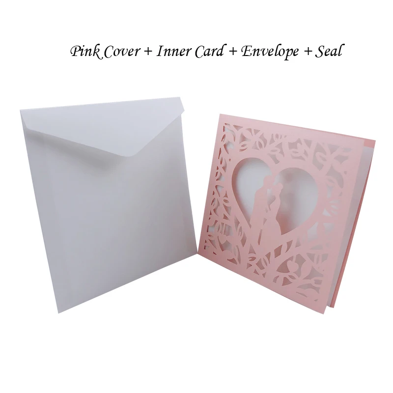 One Set Pink 50 шт., синие, белые, золотые, красные, полые сердечки, лазерная резка, свадебные приглашения, открытки, открытки, вечерние открытки - Цвет: One Set Pink