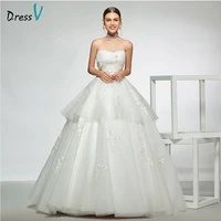 dressv elegant sample strapless appliques wedding dress sleeveless ball gown floor length simple bridal gowns wedding dress