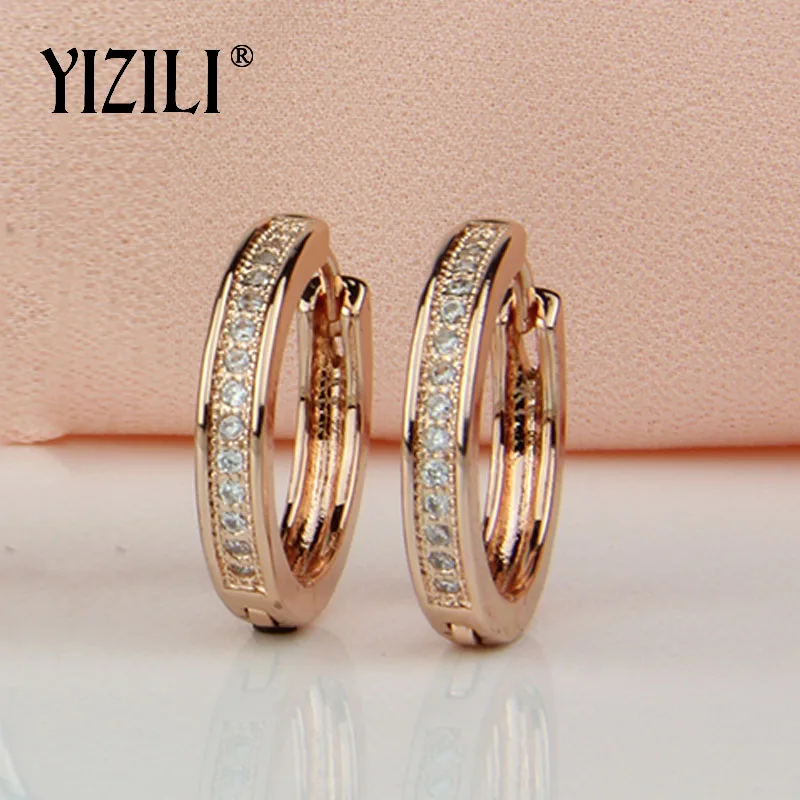 rose plated-c YIZILI минимализм большие круглые микро парафиновые вставки 585 розовое золото натуральный циркон Висячие висячие серьги а053 - Окраска металла: rose plated-c