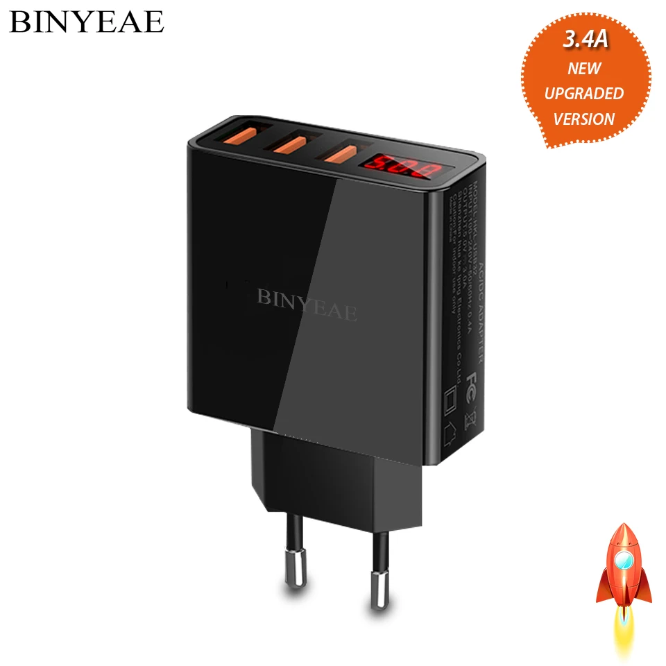 3 USB EU настенное зарядное устройство для путешествий цифровой светодиодный