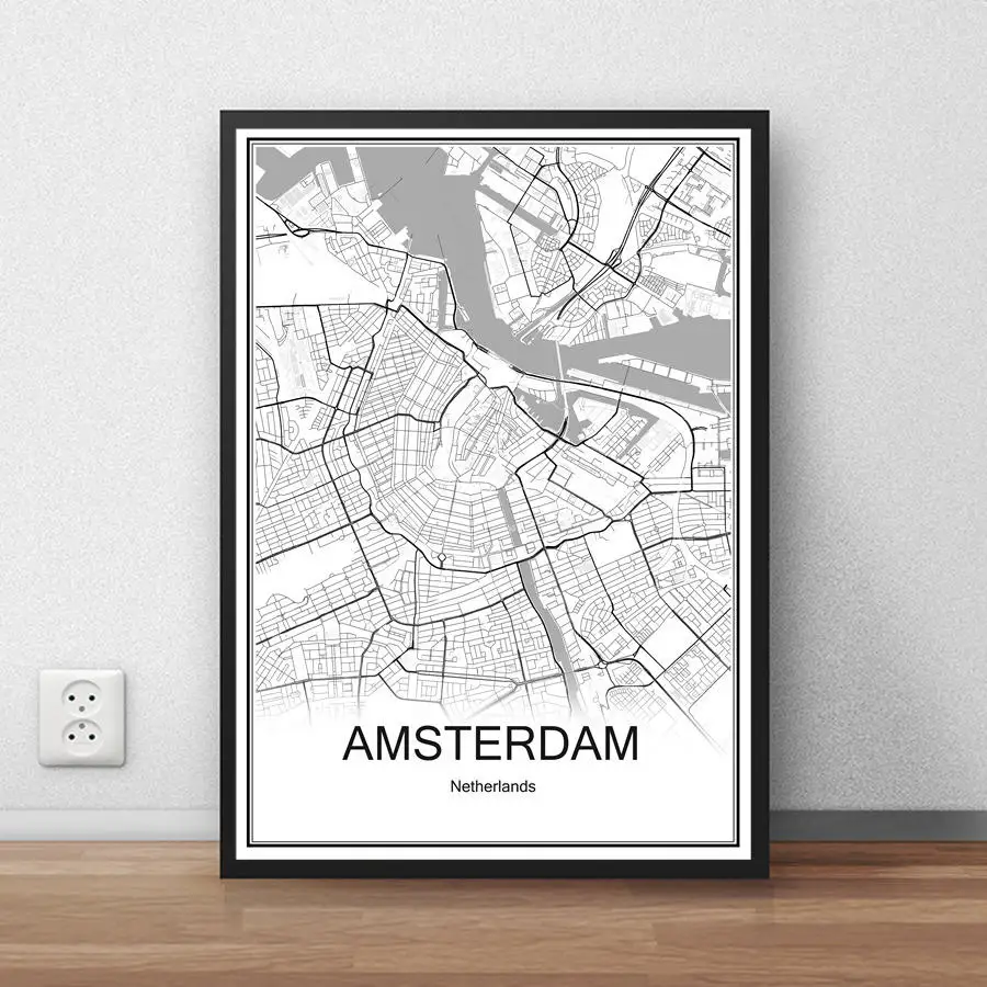 AMSTERDAM Исландская Рейкьявик картина маслом карта мира изображение с абстрактным принтом современный город плакат холст с покрытием бумага кафе декор гостиной - Цвет: AMSTERDAM
