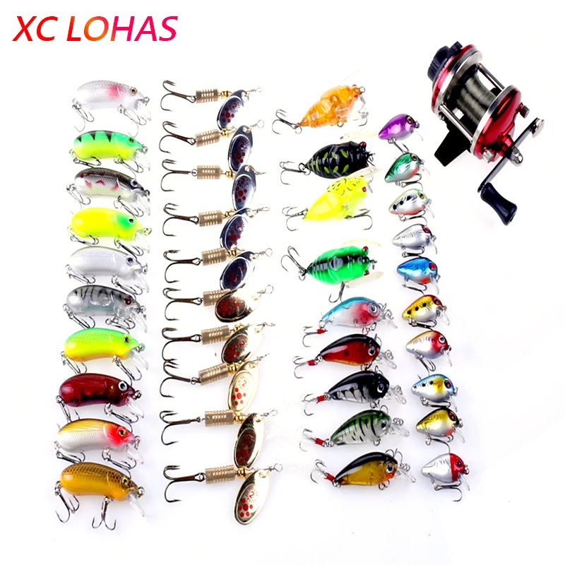 Super Deal 39 Fishing Lure Baits+1 Drum Reel Minnow Crankbait Cicada Spoon Jig Lures Set Tackle Dropshipping|lure bait|fishing lures baitspoon jigs |