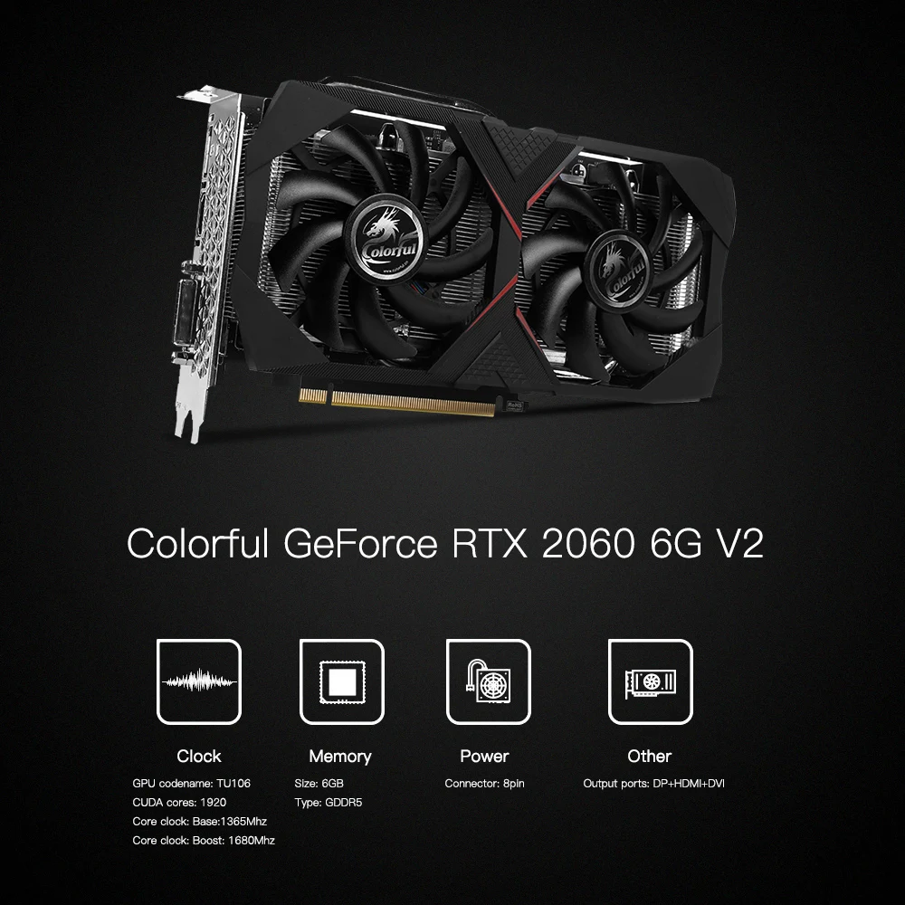 Красочные iGame GeForce RTX 2060 графическая карта GDDR6 6G V2 14 Гбит/с DirectX 12,1 воздушное охлаждение OpenGL 4,5 для рабочего стола
