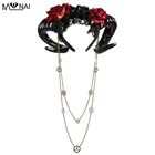 Аксессуары для волос ручной работы обруч для волос овечья повязка для волос Роза цепочка для волос демон зло обруч для волос Готическая Лолита косплей Хэллоуин головной убор