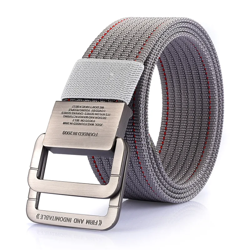 Ремень мужской тактический утолщенный холщовый пояс с двойной кольцевой пряжкой