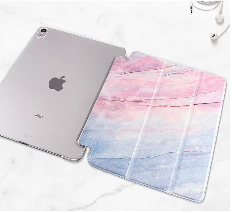 Чехол с мраморной текстурой для IPad Pro 11, чехол с функцией автоматического сна из искусственной кожи, трехслойный смарт-чехол для IPad 11, чехол Funda