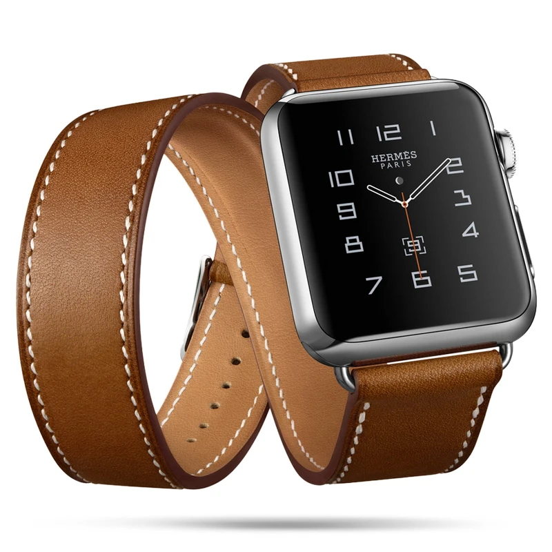 Ремешок из натуральной кожи для apple watch 44 мм 42 40 38 сменный двойной туристический