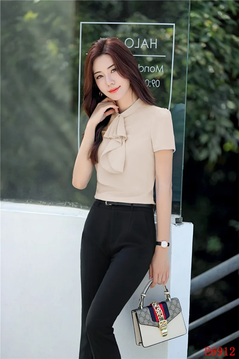 Летние модные женские Рабочие блузки и рубашки с белыми оборками коротким