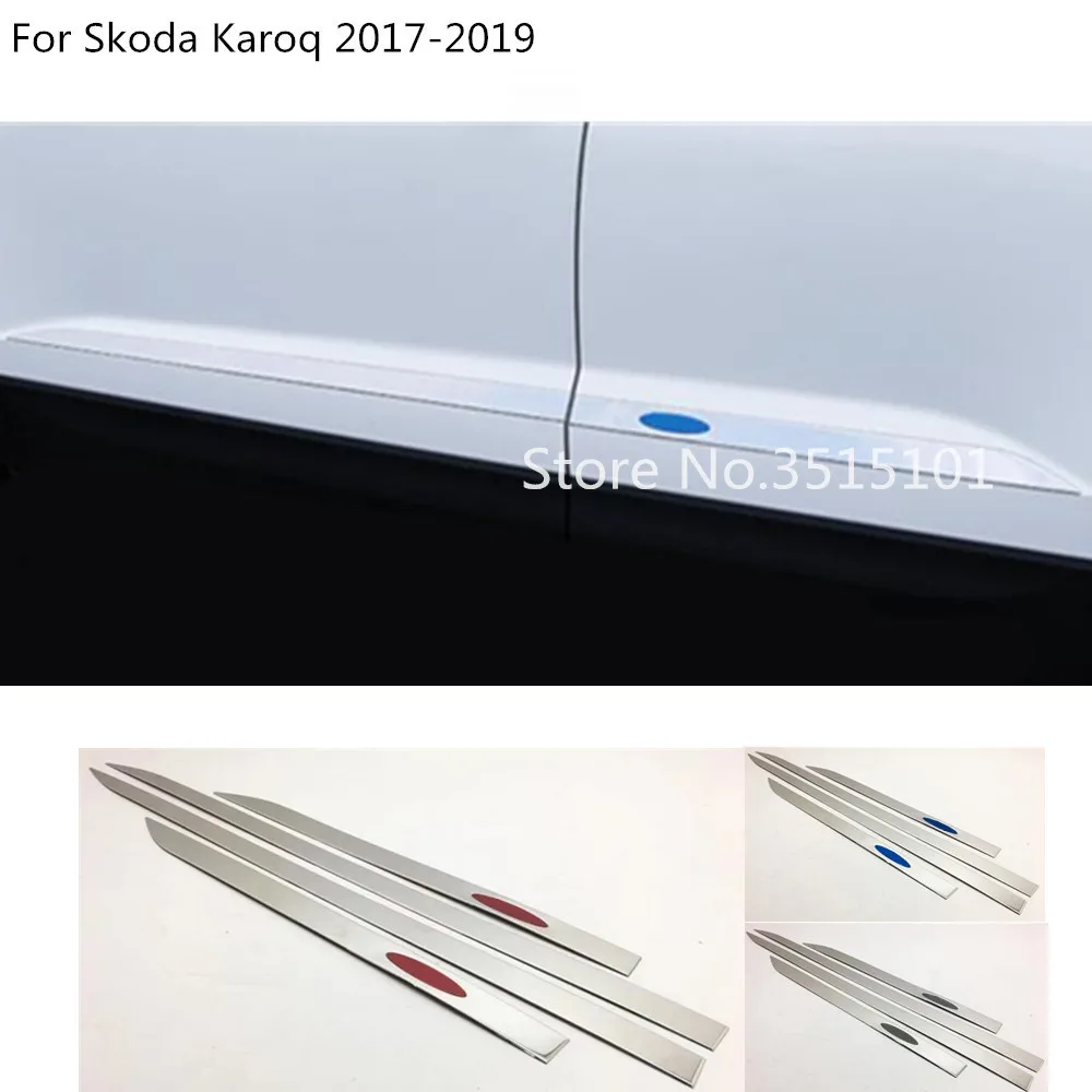 

Car Side Door Trim Strip Molding Stream Stainless Steel Panel Bumper Hood Moulding 4pcs For Skoda Karoq 2017 2018 2019 2020