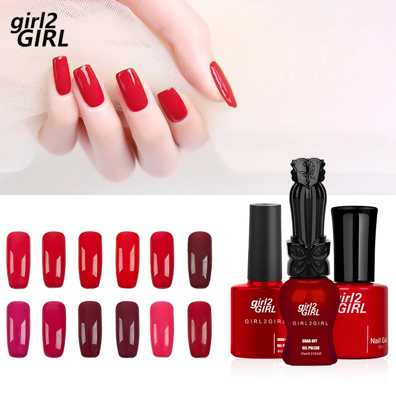 Гель-лак для ногтей GIRL2GIRL, долговечный УФ-лак для замачивания, цвет в красном флаконах, 2 цвета, яркий Гель-лак