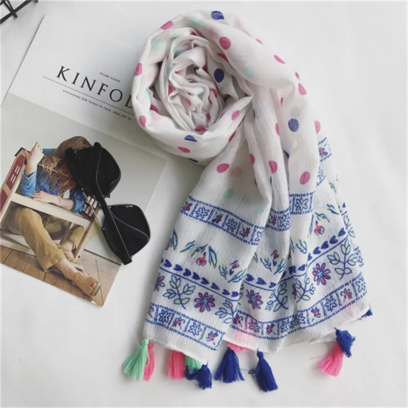 

Hot sale print colors dot floral foulard tassels Muslim hijab women scarf pashmina bandana silk wraps shawls FreeShip 10pcs/lot