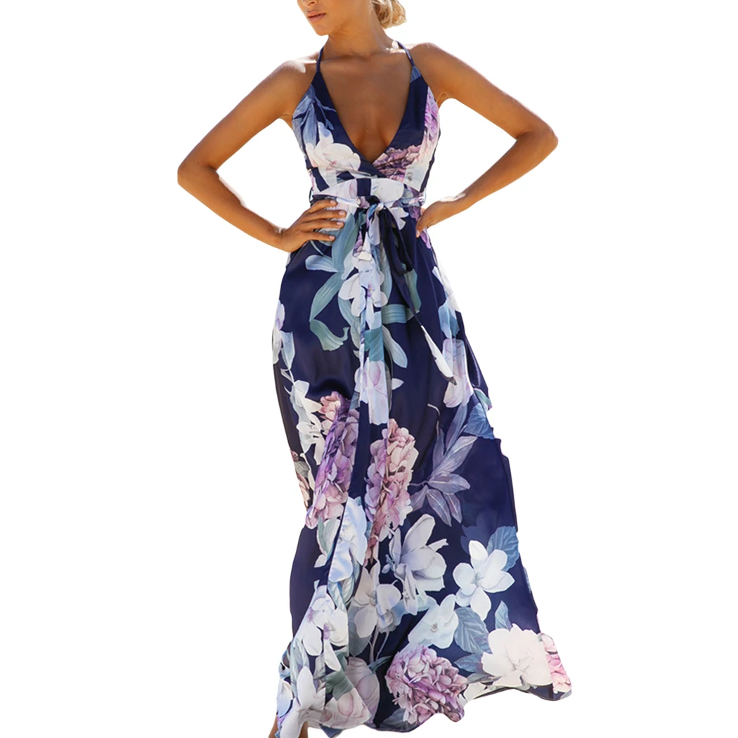 Женское длинное платье без рукавов Boho повседневное пляжное с треугольным