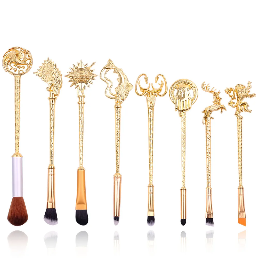 18K Gold Прямая поставка, ретро набор кистей для макияжа Игра престолов, тени для век, пудра, подводка для глаз с ресницами, губами, Кисть для макияжа, косметический набор инструментов - Handle Color: 18K Gold