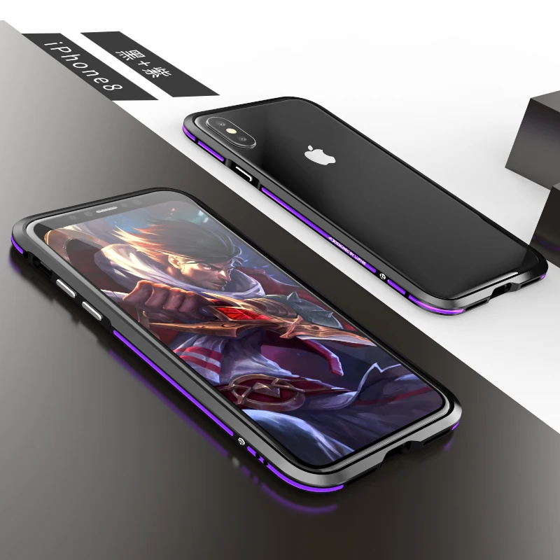 Black Purple Чехол для Apple iPhone X Роскошный ультра тонкий защитный чехол алюминиевый бампер Рамка металлический чехол+ 1 задняя наклейка - Цвет: Black Purple