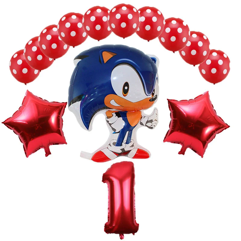14pcs 14 шт./лот sega Sonic Ёжик супер герой двухсторонний фольгированный шар мальчик девочка день рождения номер 1-9 Воздушные шары Декор - Цвет: 14pcs