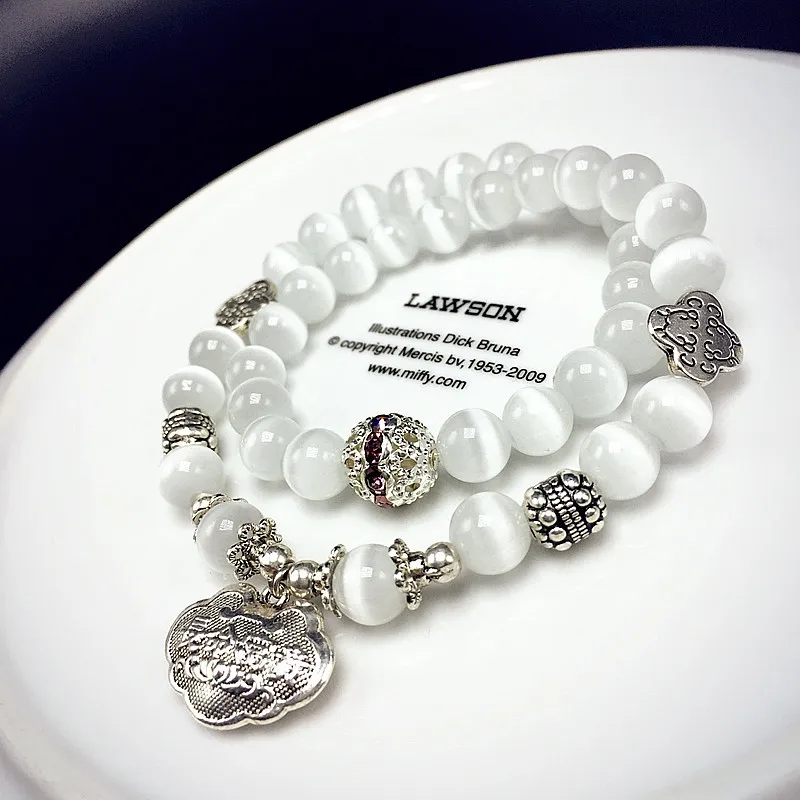 Женский двухслойный браслет кошачий глаз ручной работы из натурального камня в