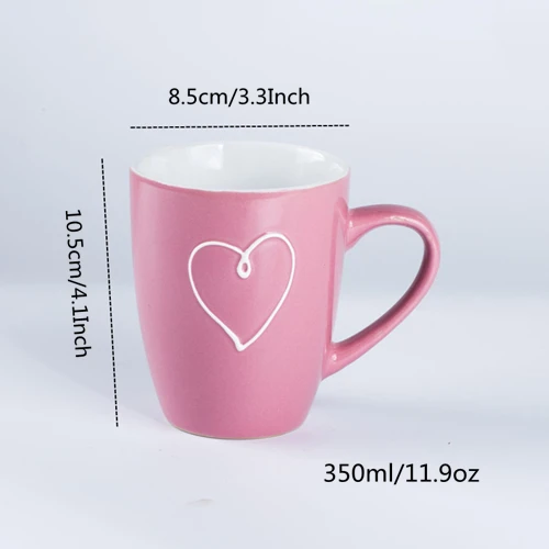 Pink VILEAD 350 мл тиснением Сердце Керамика Кружка Мода любовника кофейная кружка из фарфора изоляцией чай чашка с рукояткой музыкальный инструмент дома посуда для напитков стакана воды - Цвет: Pink