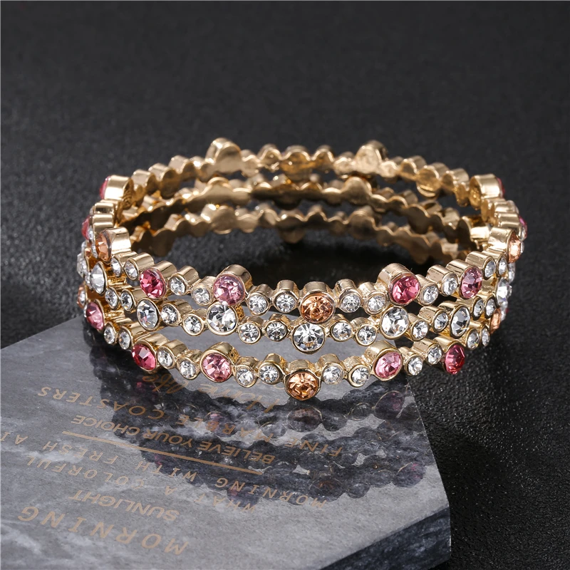 3 шт./компл. Набор браслетов из золотого сплава широкие Стразы в богемном стиле