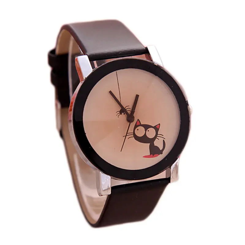 2016 Мода Дамы Платье Кварцевые Часы Небольшой Милый Кот Мяу Вскользь Женщин Новый