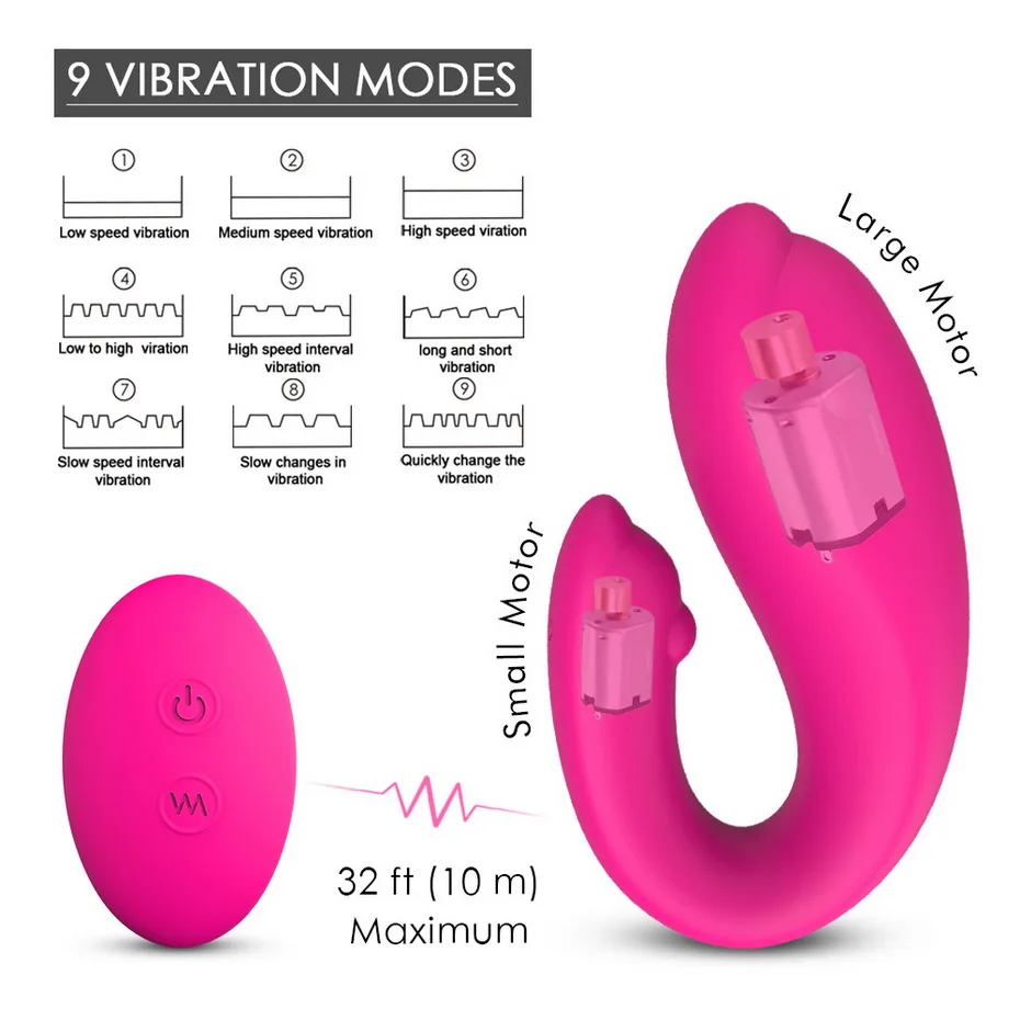 Водонепроницаемый Вибратор G Spot с тихим двойным двигателем 9 Режимы вибрации