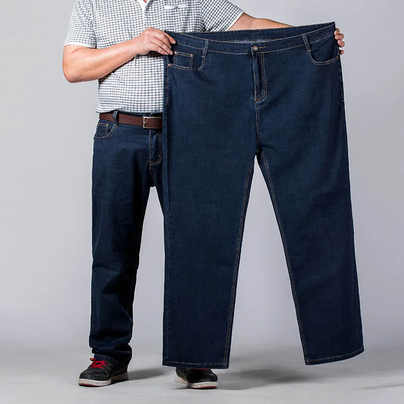 Мужские джинсы больших размеров темно-синие джинсовые свободные брюки мужская