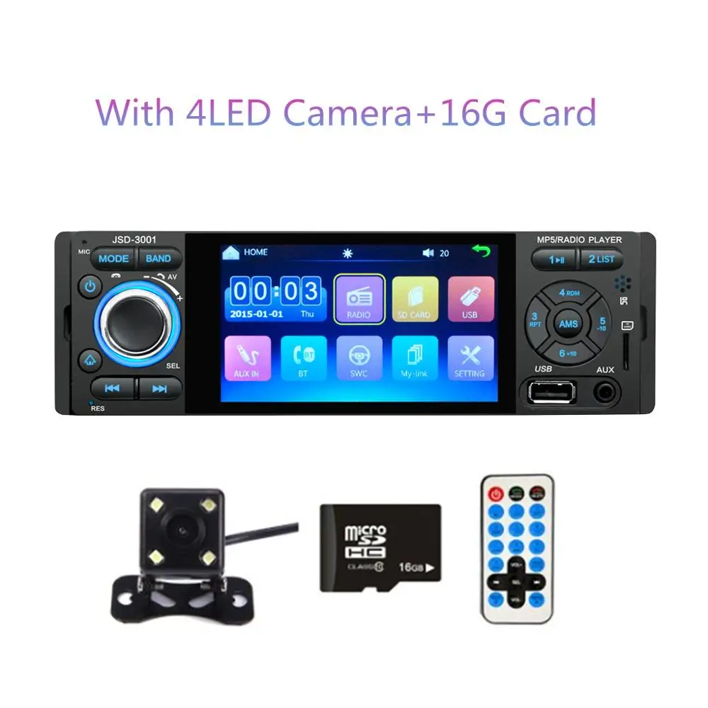 LTBFM Автомагнитола 1din jsd-3001 Авто 4 дюйма Сенсорный экран Аудио Зеркало Ссылка стерео Bluetooth зеркало заднего вида Камера usb - Цвет: 4LED Camera 16G Card