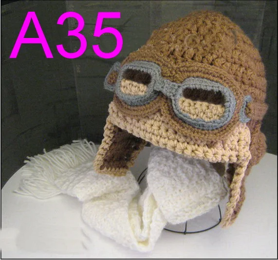 

free shipping, 30pcs/lot newborn aviator hat ,childrens crochet pilot hat with Sunglasses. boy Beanie Children's hat 100% cotton
