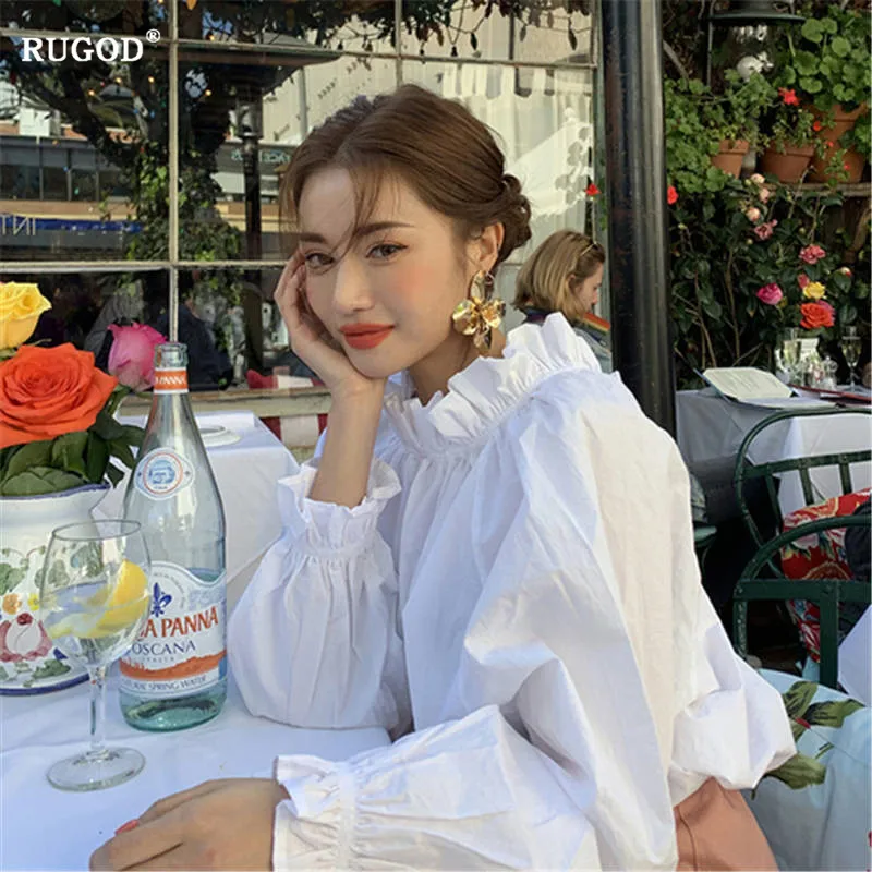 RUGOD Blusas mulher elegantes плиссированная открытая спина пышные рукава blusa feminina свободные