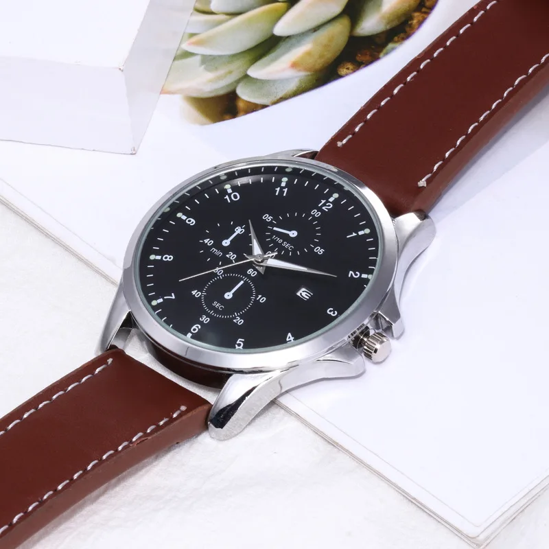 Мужские повседневные военные часы с большим циферблатом 2019 календарем и кожаным