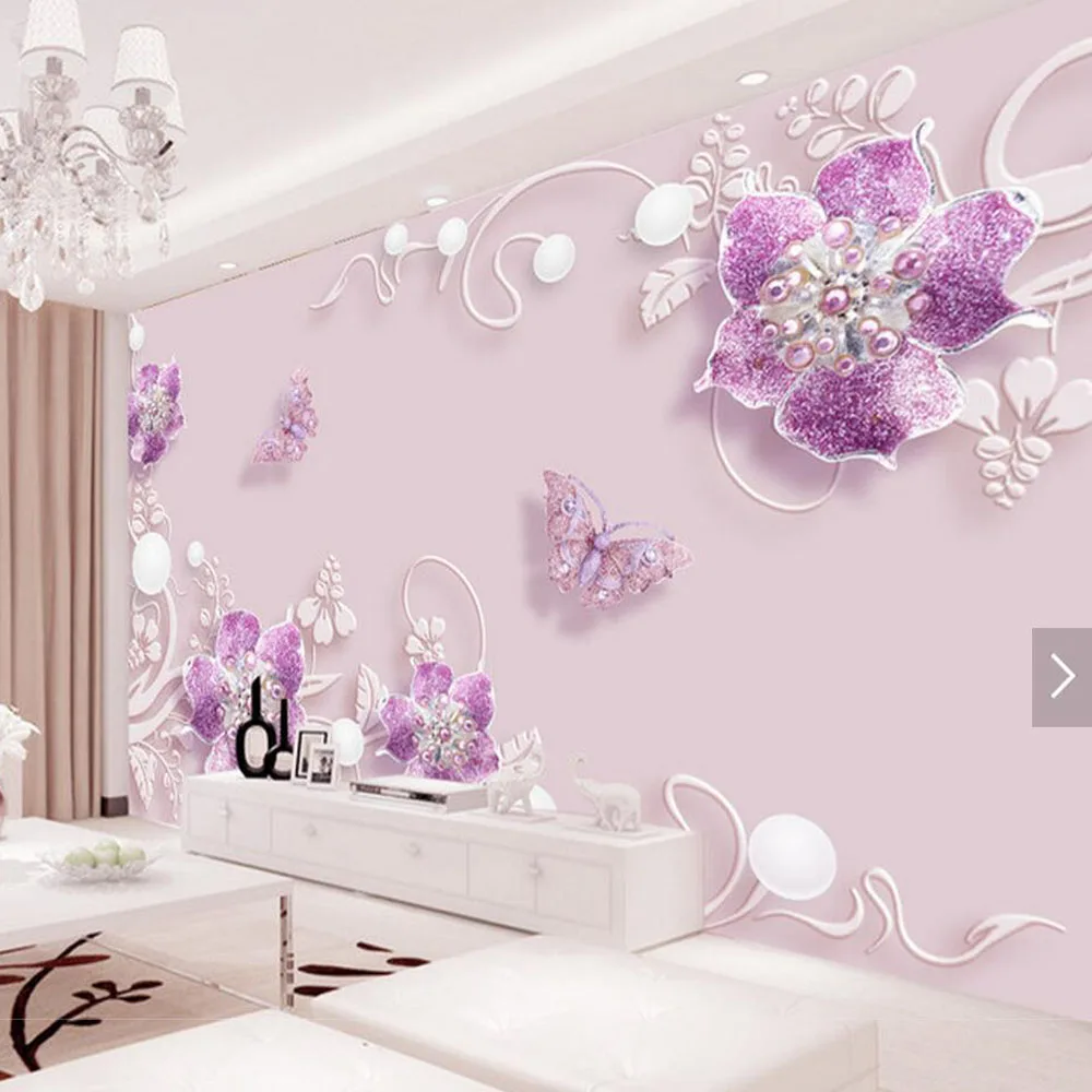 

3D wallpaper purple flower butterfly wall mural HD photo wall paper home decor wallcoverings for TV Bedroom wallpaper rolls